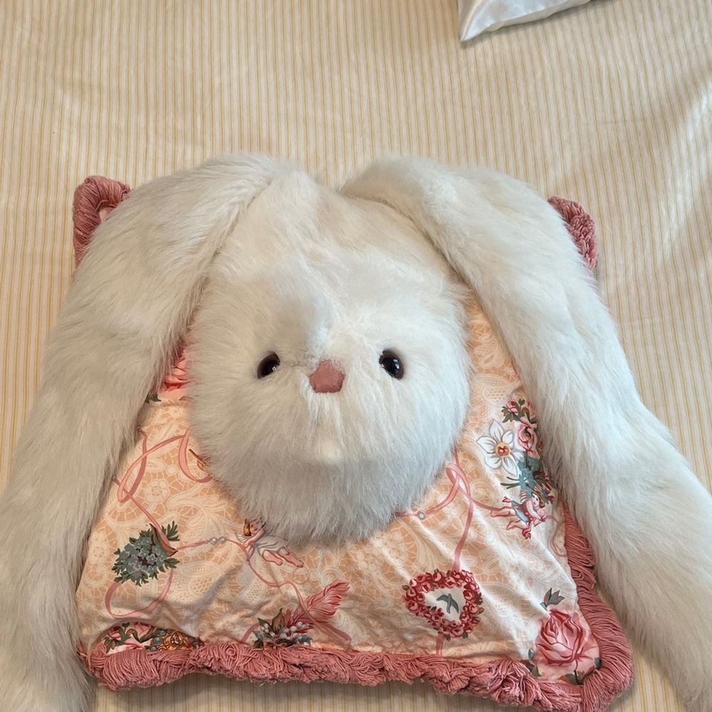 Plush Bunny Pillow Pet - Cream and Pink Comfort Cushion